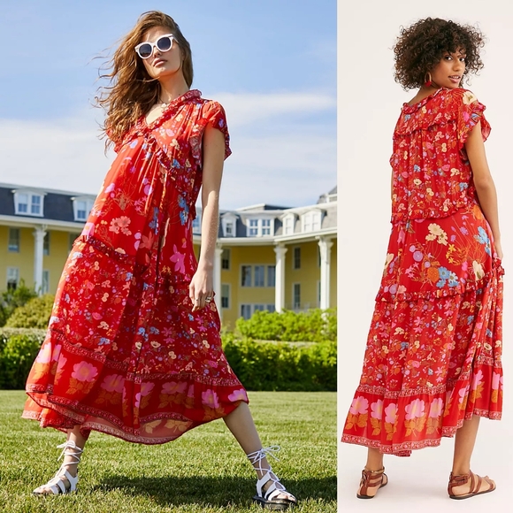 New Spell Designs Wild Bloom Gown FP Maxi Dress Free People XS Exclusive Midi - Picture 2 of 15